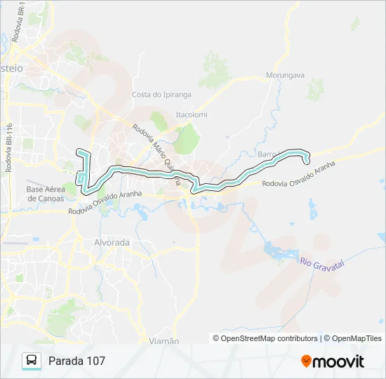 R658 GRAVATAÍ - PARADA 107 / DISTRITO CACHOEIRINHA Bus Line Map