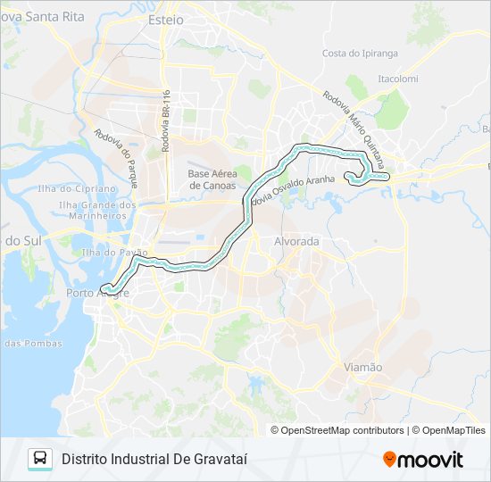 Mapa da linha W532 PORTO ALEGRE / DISTRITO GRAVATAÍ VIA ASSIS BRASIL de ônibus