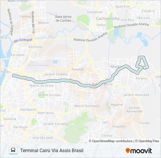 Mapa da linha W206 UMBU ATÉ CAIRÚ de ônibus