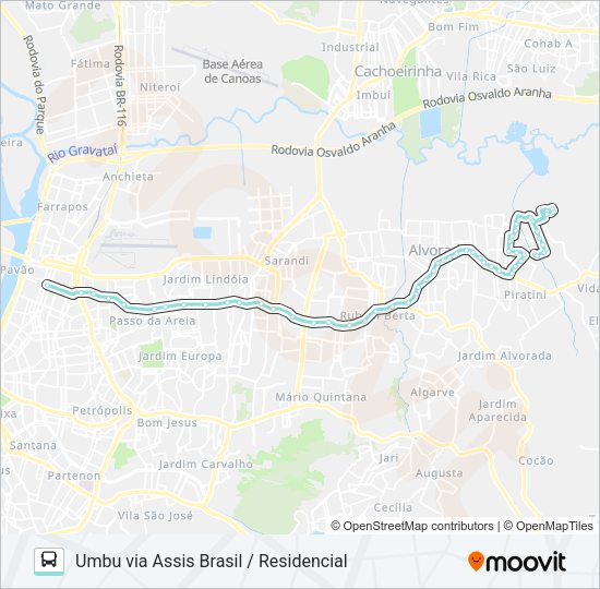 Mapa da linha W206 UMBU ATÉ CAIRÚ de ônibus