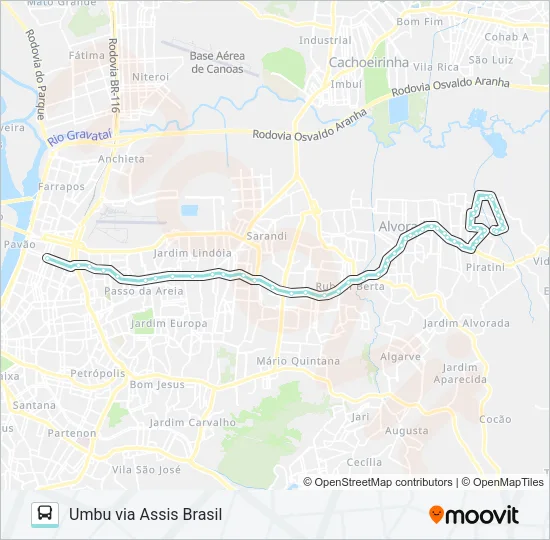 W206 UMBU ATÉ CAIRÚ Bus Line Map