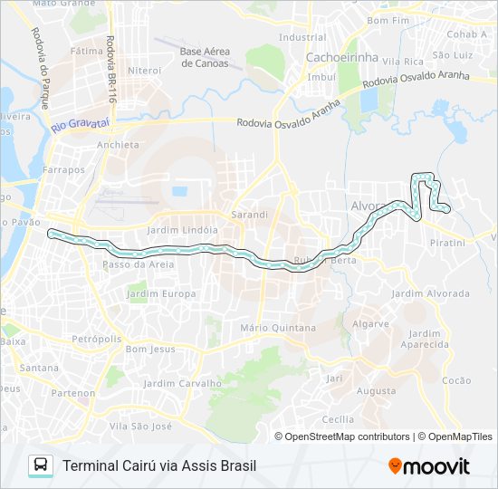 Mapa da linha W183 SALOMÉ ATÉ CAIRÚ de ônibus