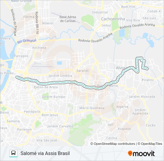 Mapa da linha W183 SALOMÉ ATÉ CAIRÚ de ônibus