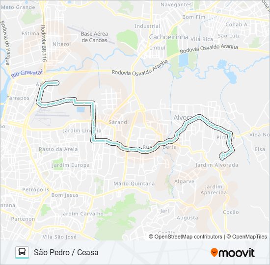 Mapa da linha W203 SÃO PEDRO / CEASA de ônibus