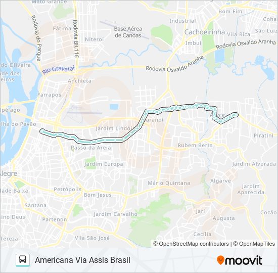 Mapa da linha W164 AMERICANA ATÉ CAIRÚ de ônibus