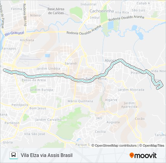 Mapa da linha W223 VILA ELZA ATÉ CAIRÚ de ônibus