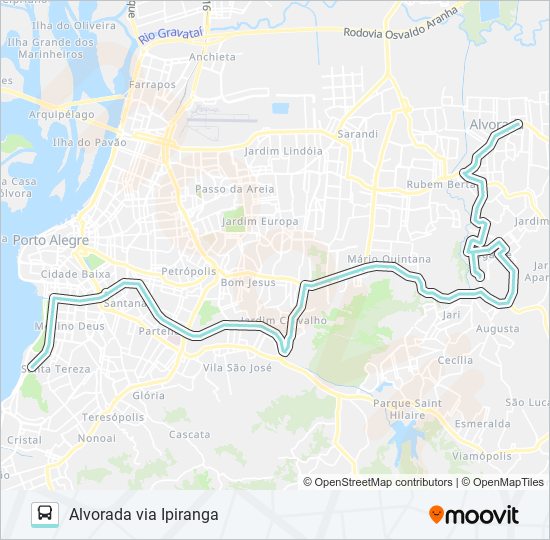 Mapa da linha W101 ALVORADA VIA IPIRANGA de ônibus