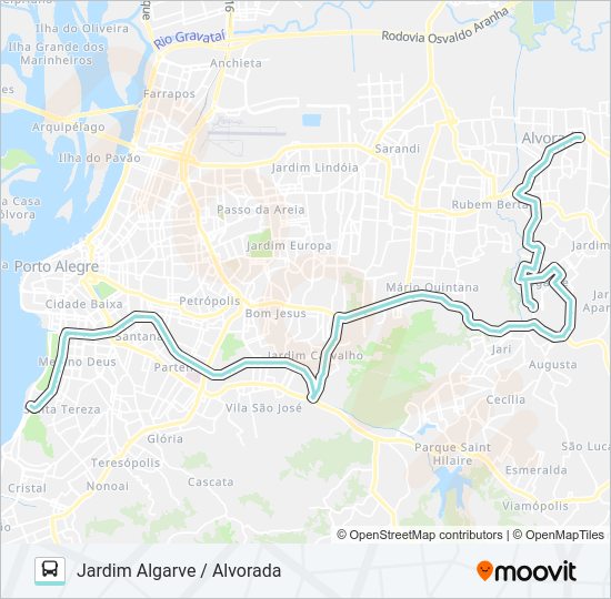 Mapa da linha W101 ALVORADA VIA IPIRANGA de ônibus