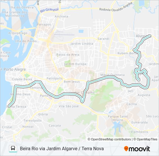 Mapa da linha W101 ALVORADA VIA IPIRANGA de ônibus