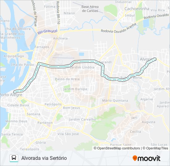 Mapa da linha W105 ALVORADA VIA SERTÓRIO de ônibus