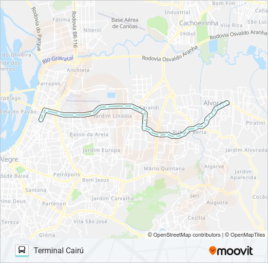 Mapa de W105 ALVORADA VIA SERTÓRIO de autobús