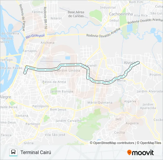 W105 ALVORADA VIA SERTÓRIO Bus Line Map