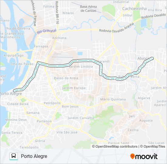 Mapa de W105 ALVORADA VIA SERTÓRIO de autobús