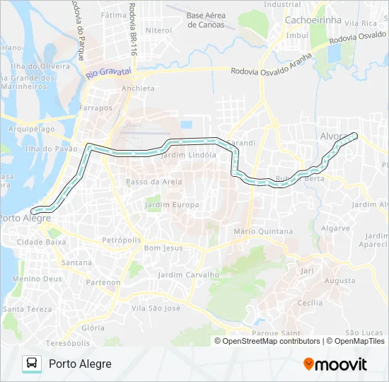 W105 ALVORADA VIA SERTÓRIO Bus Line Map