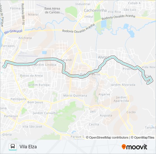Mapa da linha W225 VILA ELZA VIA SERTÓRIO de ônibus