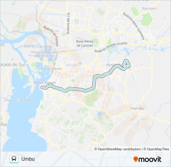 Mapa da linha W208 UMBU VIA PROTÁSIO ALVES de ônibus