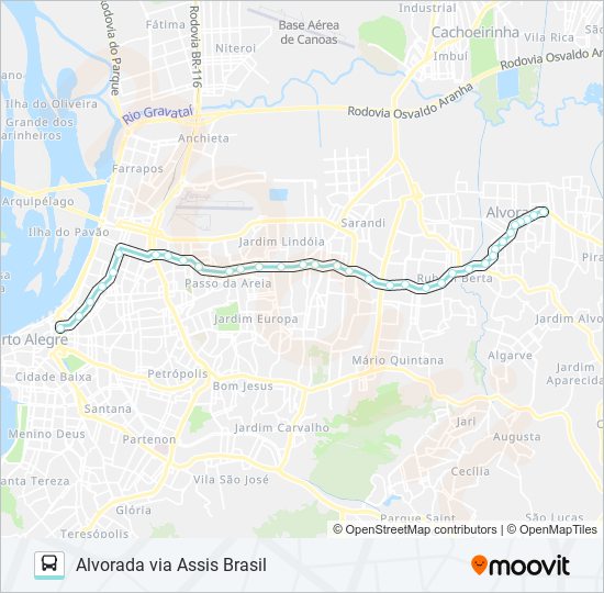 Mapa de W101 ALVORADA VIA ASSIS BRASIL de autobús