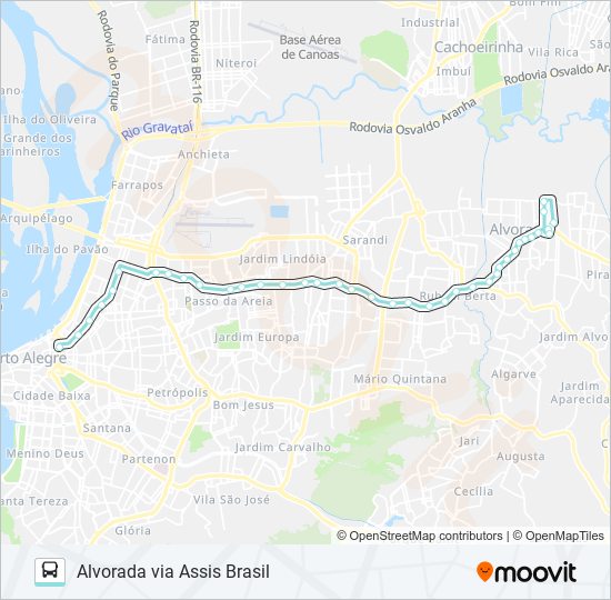 Mapa de W101 ALVORADA VIA ASSIS BRASIL de autobús
