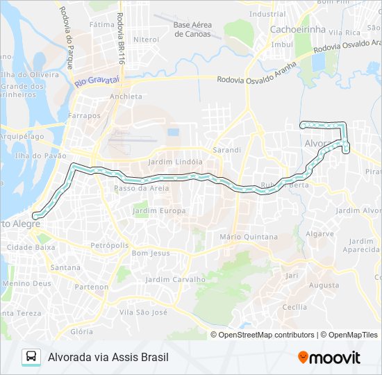 Mapa da linha W101 ALVORADA VIA ASSIS BRASIL de ônibus