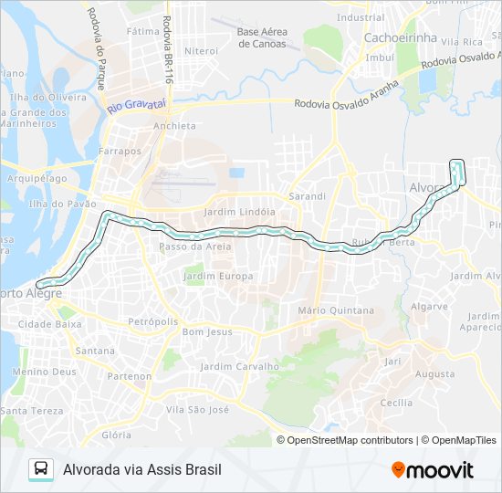 Mapa da linha W101 ALVORADA VIA ASSIS BRASIL de ônibus