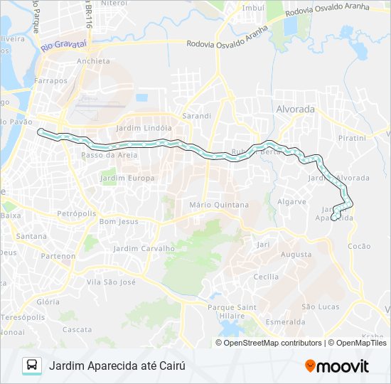 Mapa da linha W152 JARDIM APARECIDA ATÉ CAIRÚ de ônibus