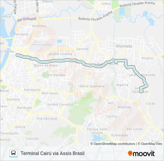 W152 JARDIM APARECIDA ATÉ CAIRÚ Bus Line Map