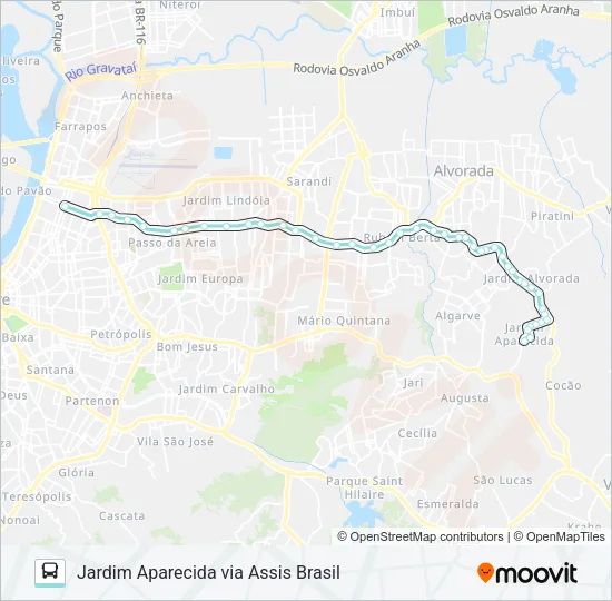 W152 JARDIM APARECIDA ATÉ CAIRÚ Bus Line Map