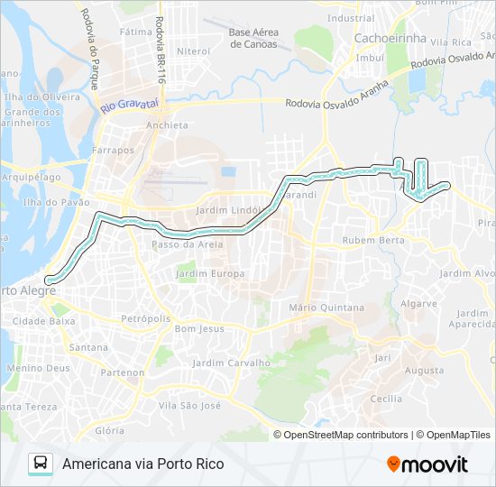 Mapa da linha W161 AMERICANA VIA ASSIS BRASIL de ônibus
