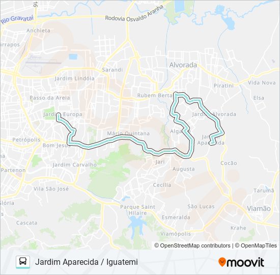 Mapa da linha W154 JARDIM APARECIDA / IGUATEMI de ônibus