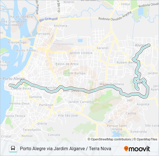 W184 ALVORADA VIA PROTÁSIO ALVES Bus Line Map