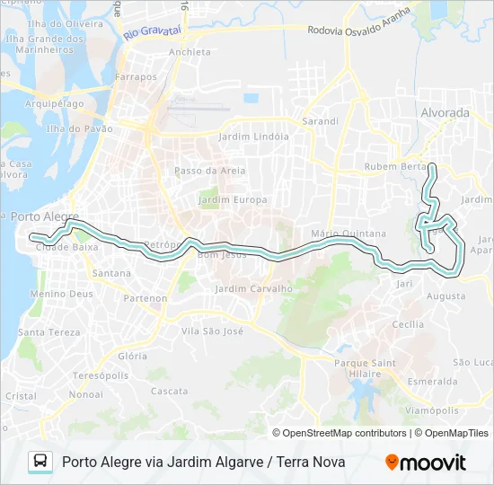 W184 ALVORADA VIA PROTÁSIO ALVES Bus Line Map