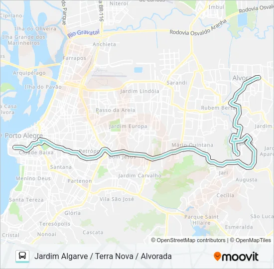 W184 ALVORADA VIA PROTÁSIO ALVES Bus Line Map