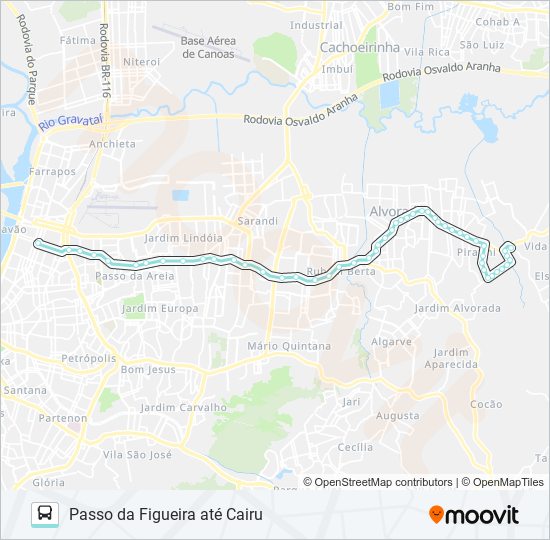 Mapa da linha W202 PASSO DA FIGUEIRA ATÉ CAIRU de ônibus