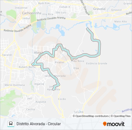 Mapa de R101 DISTRITO ALVORADA - CIRCULAR de autobús
