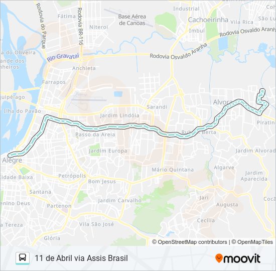 Mapa da linha W107 11 DE ABRIL VIA ASSIS BRASIL de ônibus