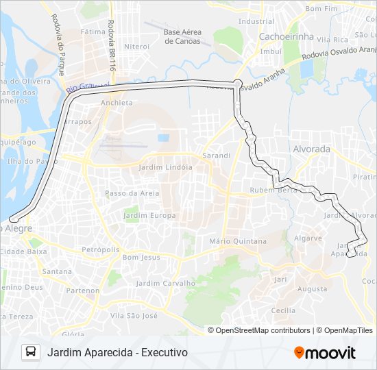 Mapa da linha W151 JARDIM APARECIDA - EXECUTIVO de ônibus