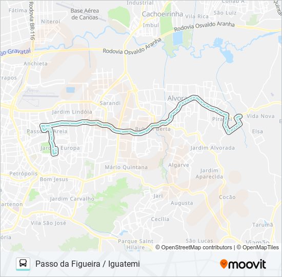 Mapa da linha W202 PASSO DA FIGUEIRA / IGUATEMI de ônibus