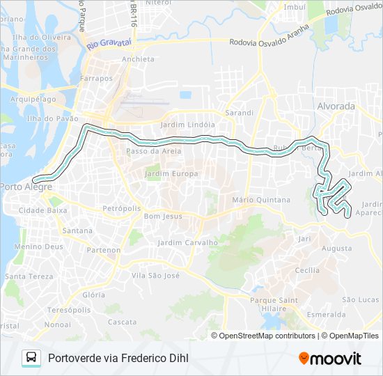 Mapa da linha W134 PORTOVERDE VIA FREDERICO DIHL de ônibus