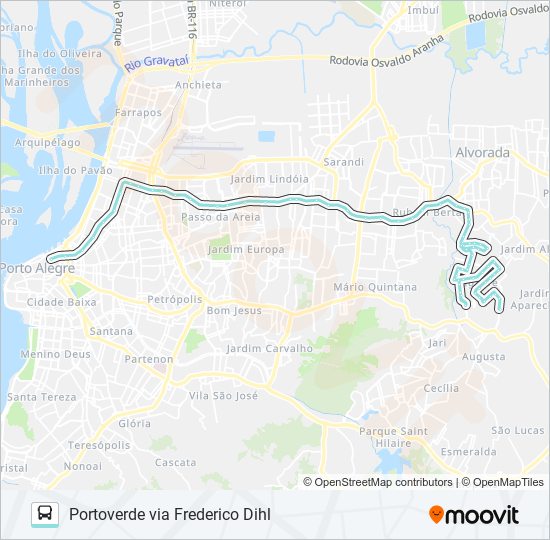 Mapa da linha W134 PORTOVERDE VIA FREDERICO DIHL de ônibus