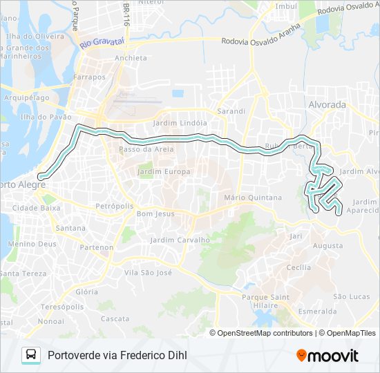 W134 PORTOVERDE VIA FREDERICO DIHL bus Line Map