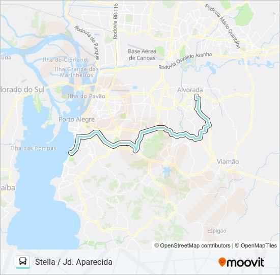 Mapa da linha W154 JARDIM APARECIDA VIA IPIRANGA de ônibus