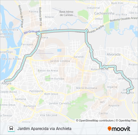 W155 JARDIM APARECIDA VIA ANCHIETA bus Line Map