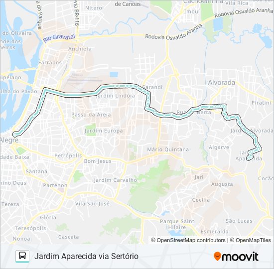 W155 JARDIM APARECIDA VIA SERTÓRIO bus Line Map