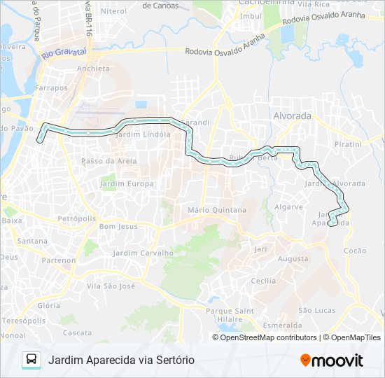 W155 JARDIM APARECIDA VIA SERTÓRIO bus Line Map