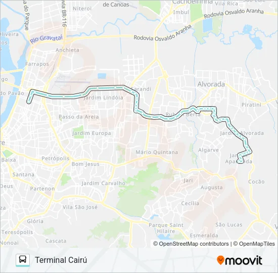 W155 JARDIM APARECIDA VIA SERTÓRIO Bus Line Map
