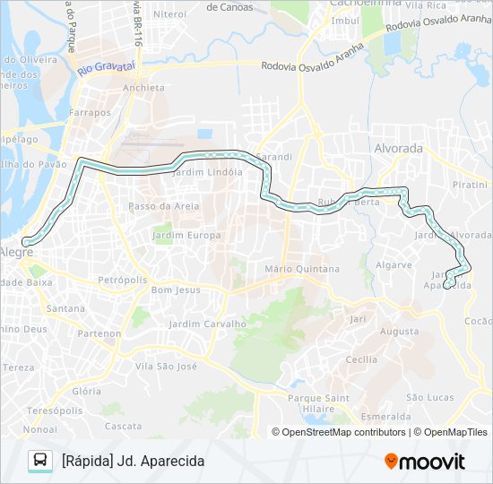 Mapa da linha W155 JARDIM APARECIDA VIA SERTÓRIO de ônibus