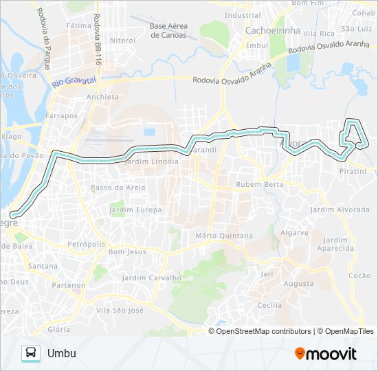 Mapa da linha W209 UMBU / AMERICANA VIA SERTÓRIO de ônibus