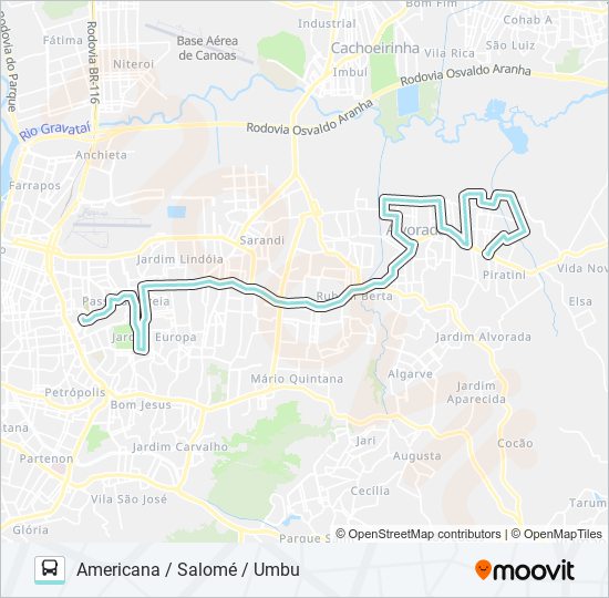 Mapa da linha W181 SALOMÉ / UMBU VIA ASSIS BRASIL de ônibus