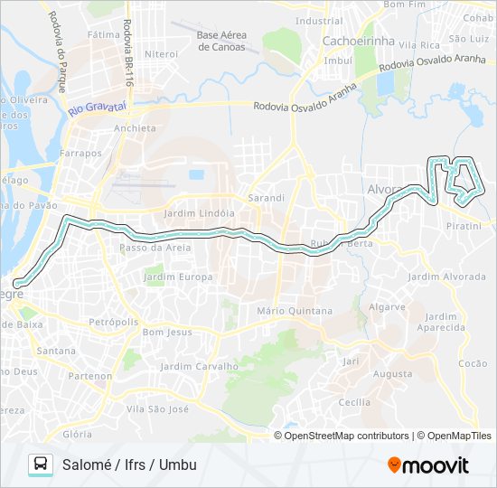 Mapa da linha W181 SALOMÉ / UMBU VIA ASSIS BRASIL de ônibus
