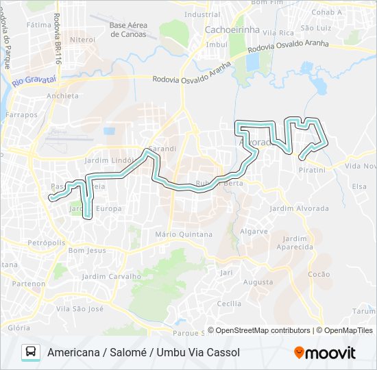 Mapa da linha W181 SALOMÉ / UMBU VIA ASSIS BRASIL de ônibus